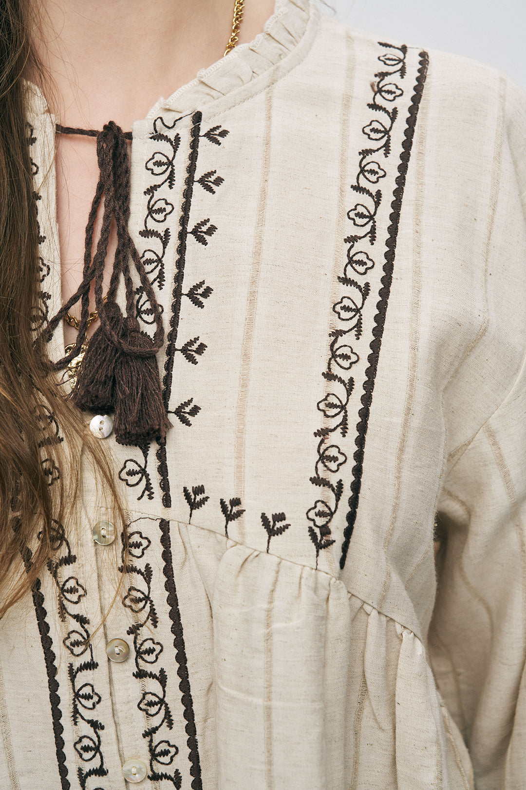 Orfeonegro Nakış İşlemeli ve Püskül Detaylı Bohem Gömlek