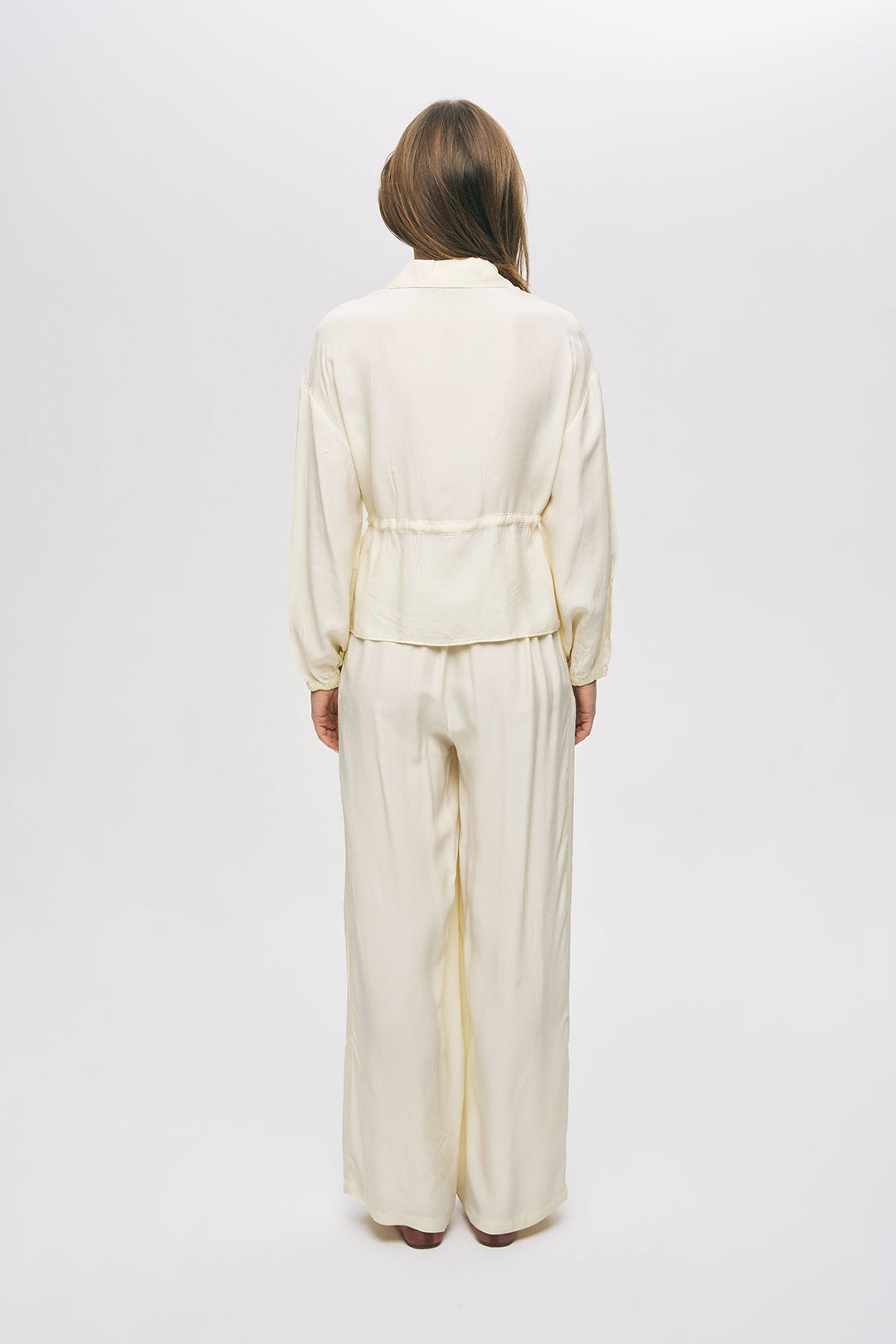 Beli Büzgülü ve Bağcıklı Sarı Fermuarlı Şık Ceket Gömlek