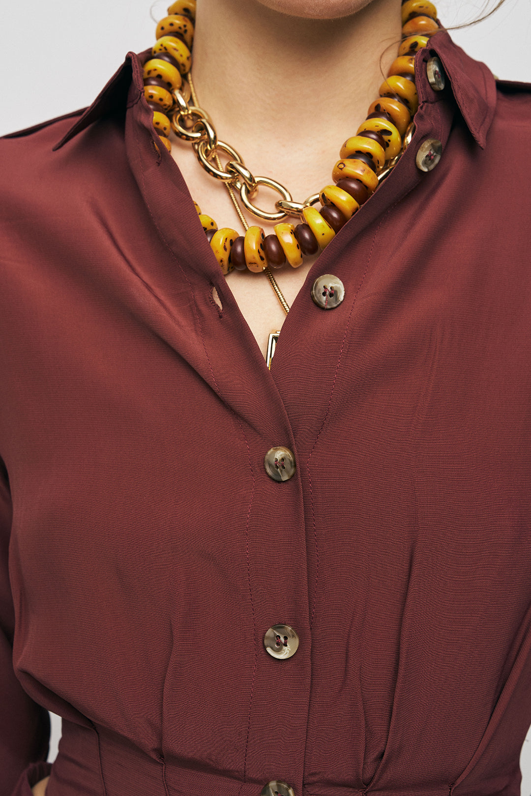 Orfeonegro Bordo Rengi Kruvaze Detaylı Crop Tasarım Gömlek