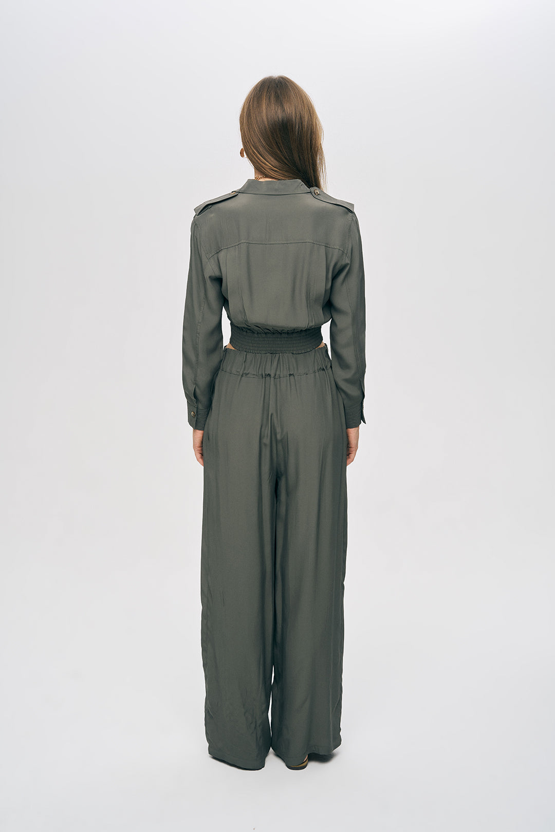 Orfeonegro Haki Rengi Kruvaze Detaylı Crop Tasarım Gömlek