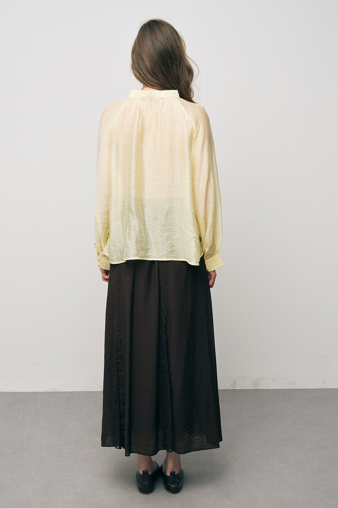 Orfeonegro Hakim Yaka Düğme Detaylı Şifon Gömlek Sarı