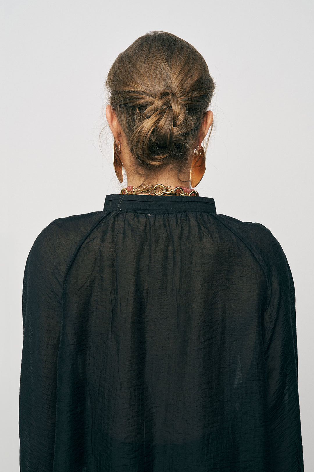 Orfeonegro Hakim Yaka Düğme Detaylı Şifon Gömlek Siyah