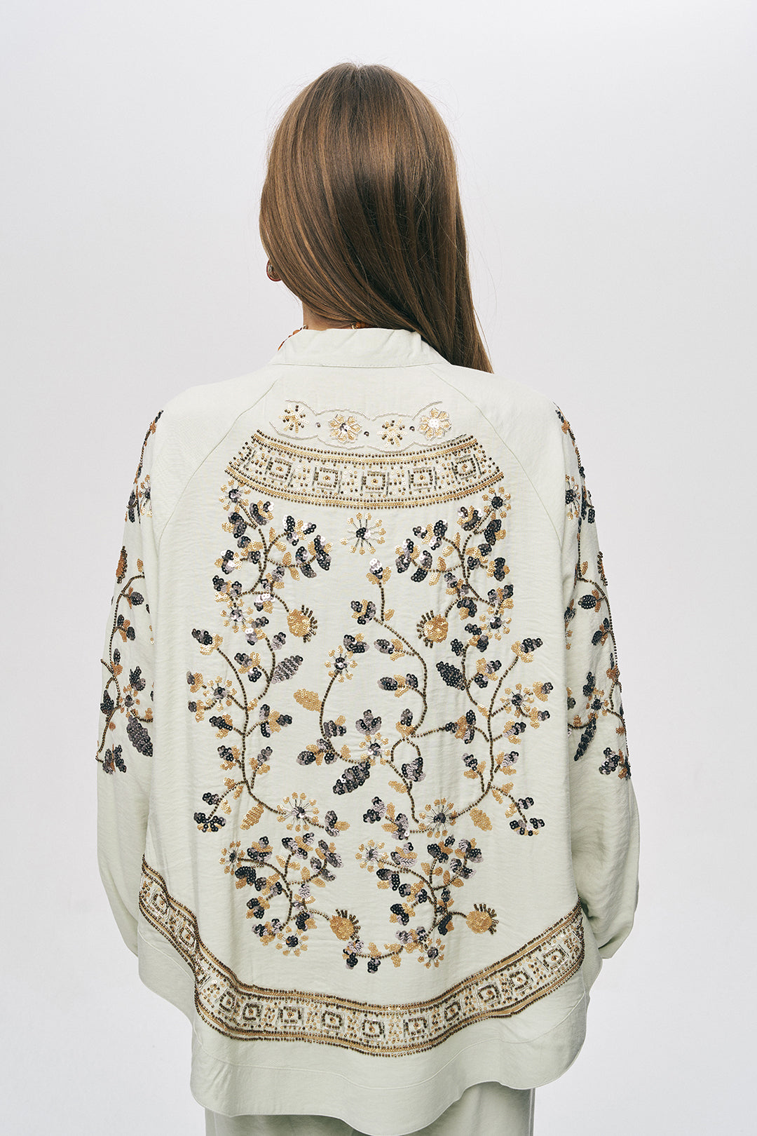 Orfeonegro Sırtı ve Kolu Payet Boncuk İşlemeli Mint Kimono