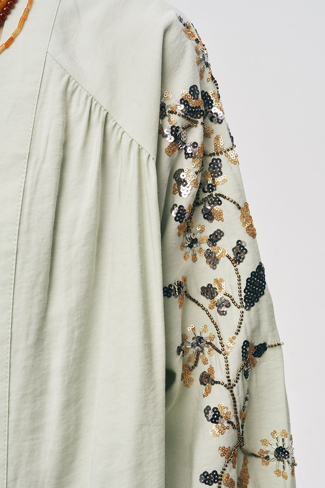 Orfeonegro Sırtı ve Kolu Payet Boncuk İşlemeli Mint Kimono