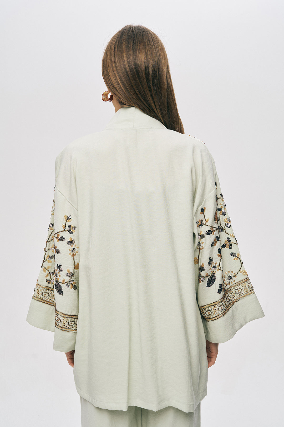 Orfeonegro Özel Tasarım Boncuk ve Nakış Detaylı Kimono Mint