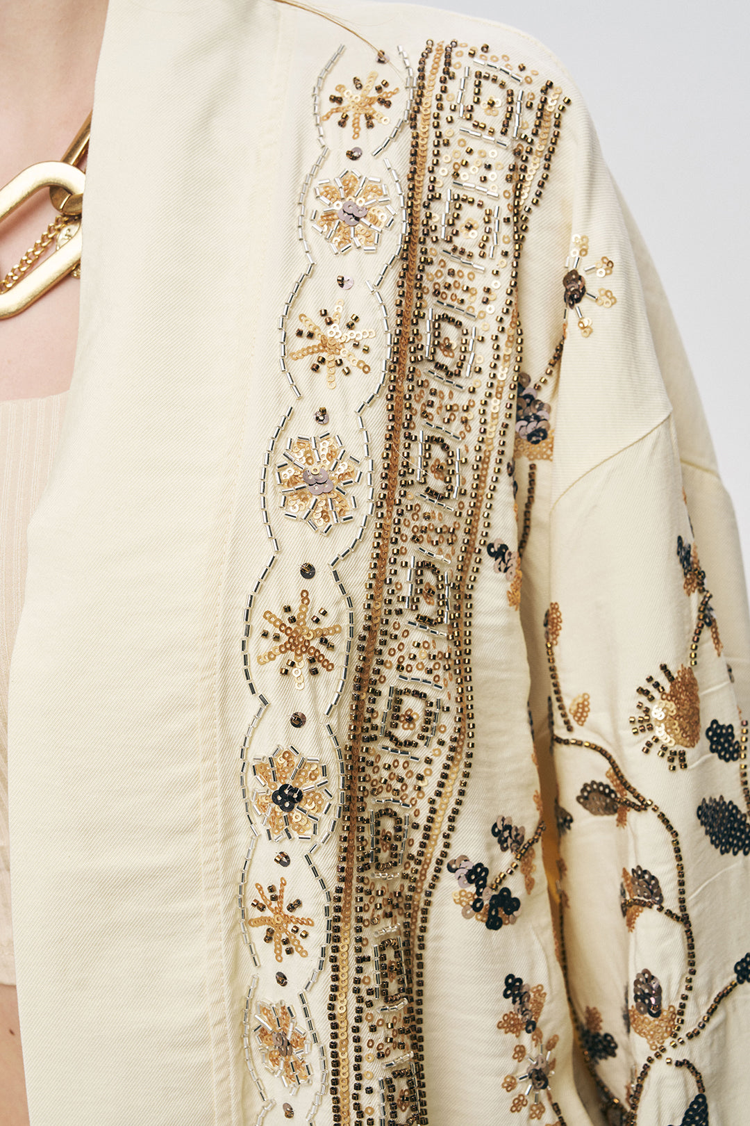 Orfeonegro Özel Tasarım Boncuk ve Nakış Detaylı Kimono Sarı