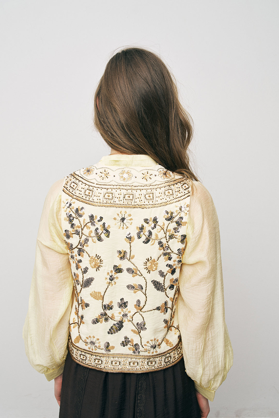 Orfeonegro Nakış ve Boncuk İşlemeli Sarı Kısa Yelek