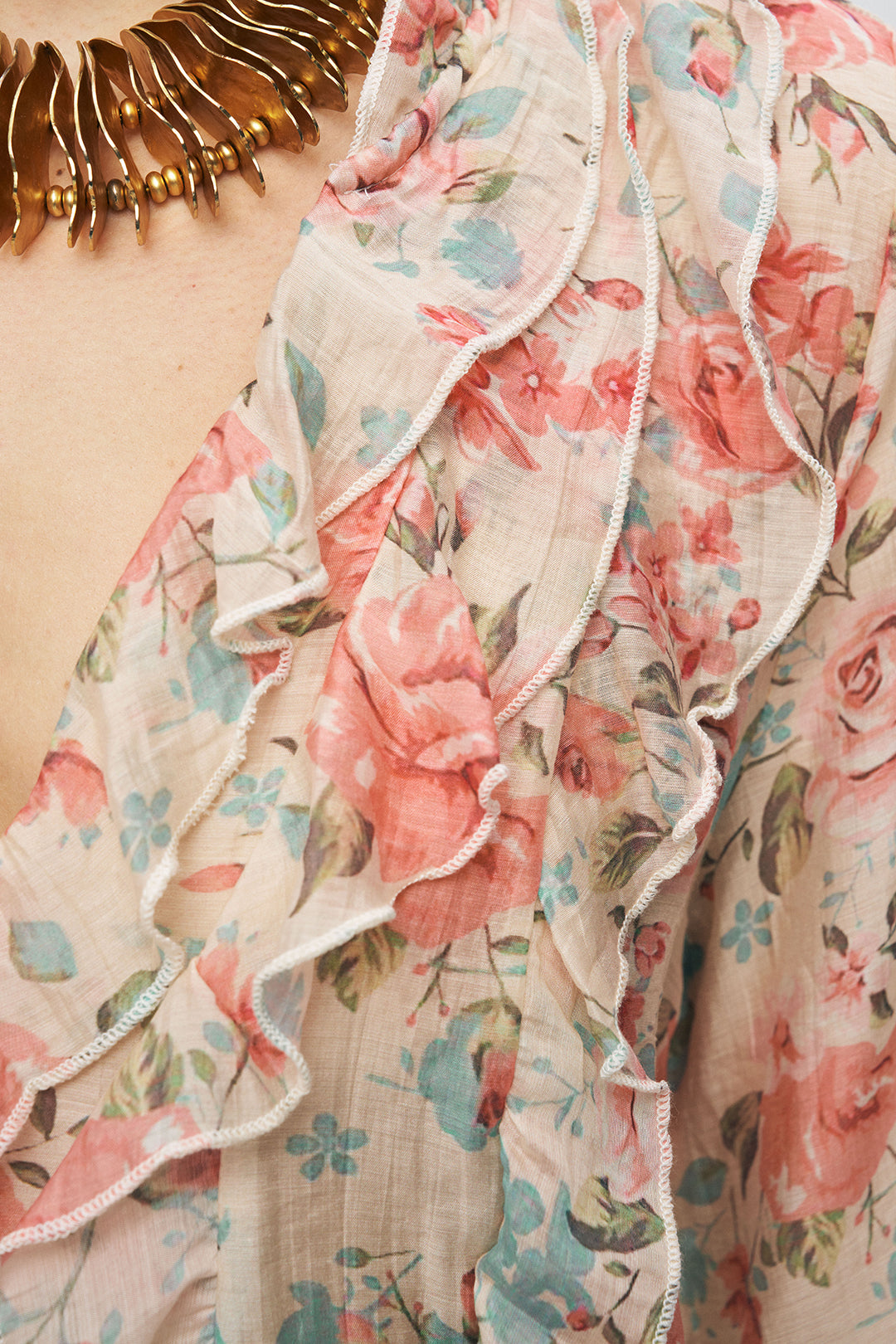 Fırfırlı Çiçek Desenli Gömlek