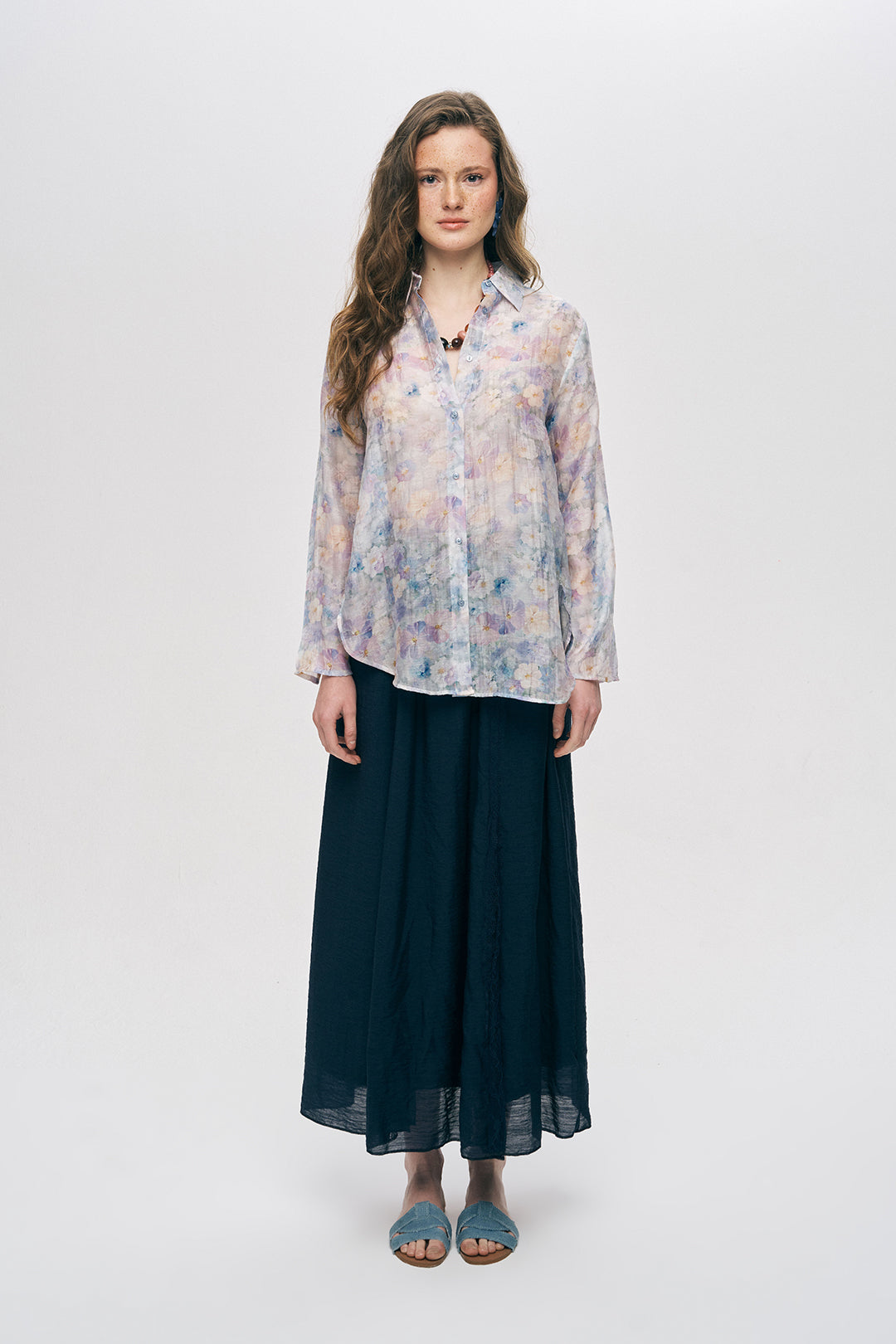 Pastel Çiçek Desenli Kadın Gömlek