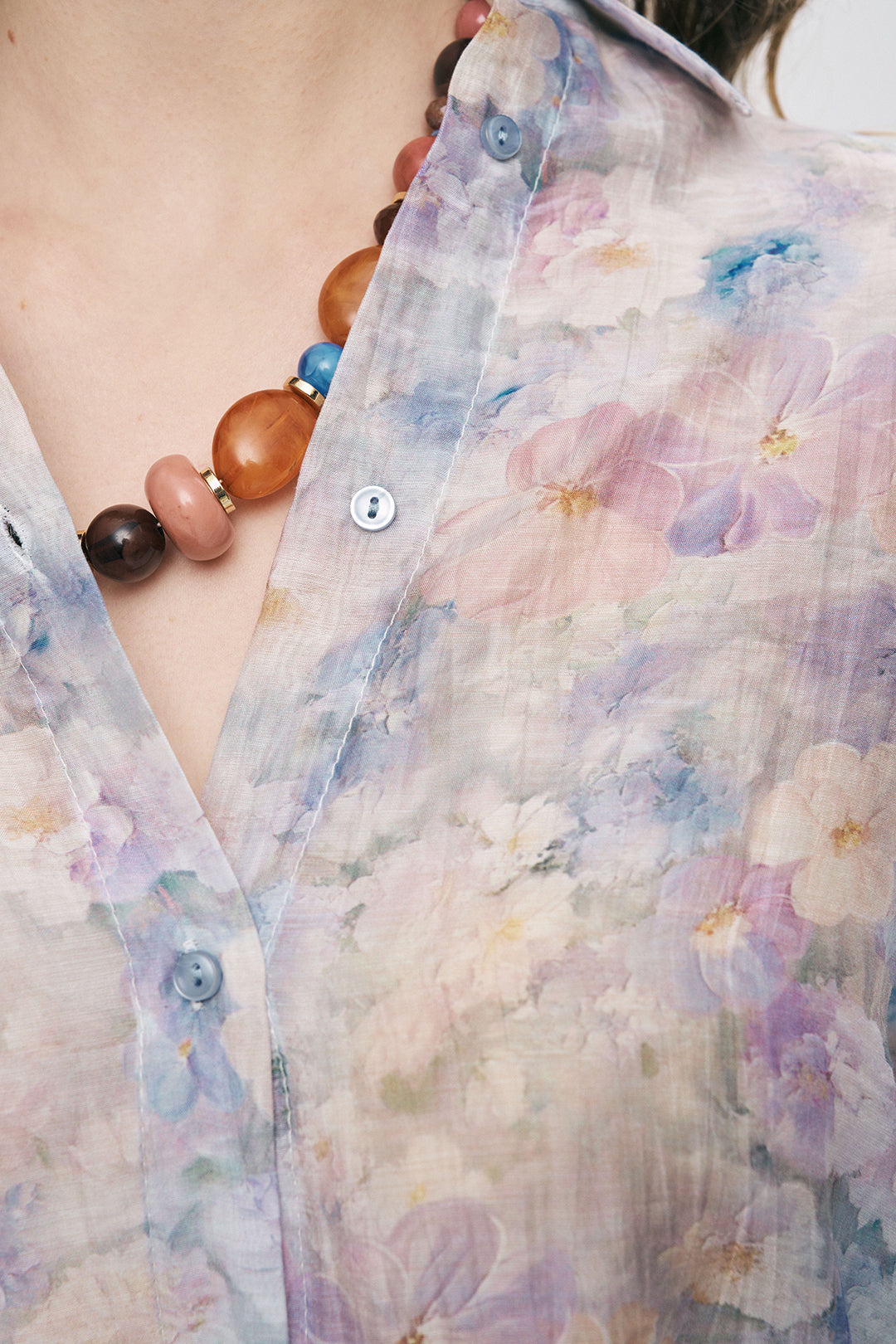 Pastel Çiçek Desenli Kadın Gömlek