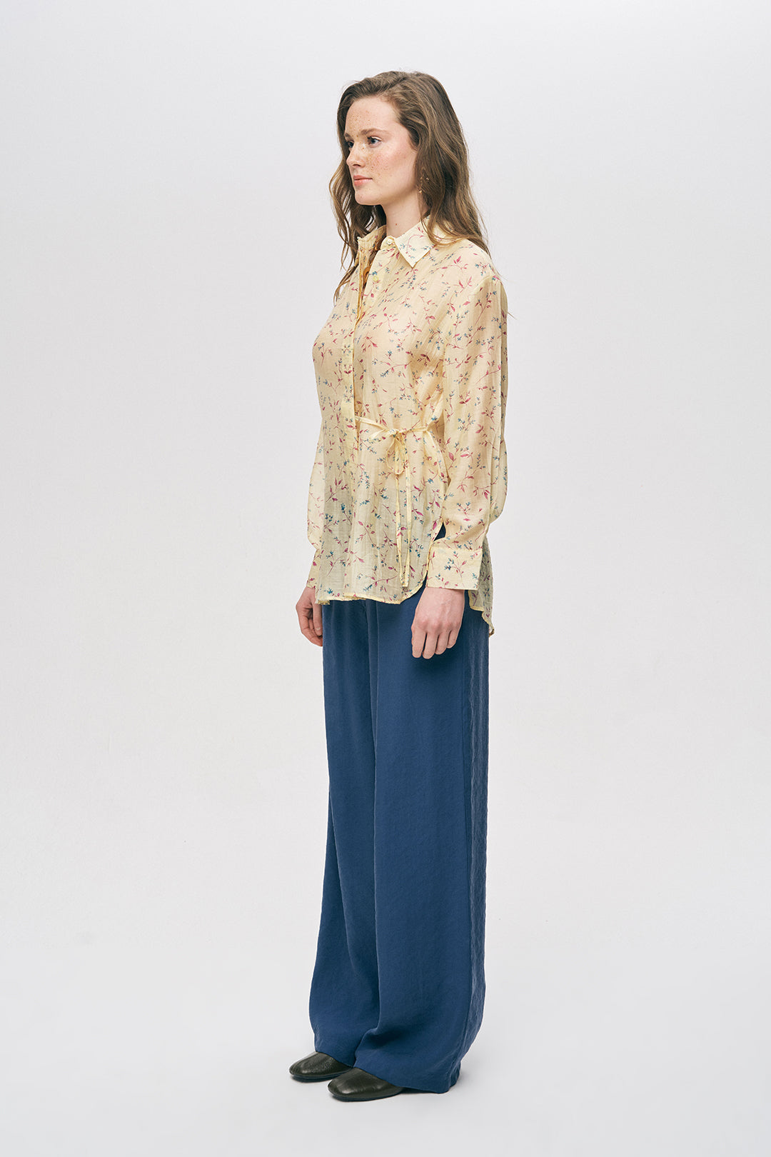 Toptan Bağlamalı Desenli Tencel Gömlek Modeli