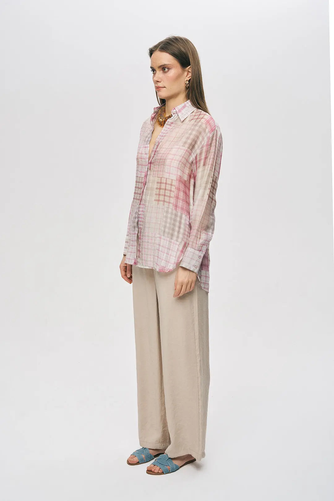 Geometrik Desenli Tencel Karışımlı Uzun Gömlek ORFEONEGRO