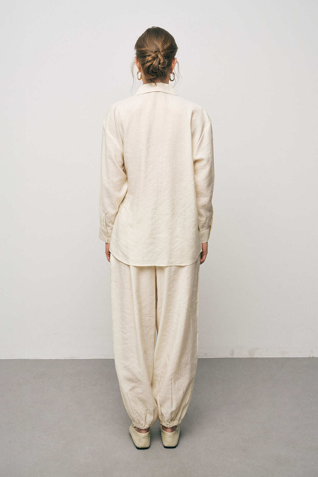 Orfeonegro Çift Kemer Aksesuarlı Ekru Uzun Kollu Gömlek