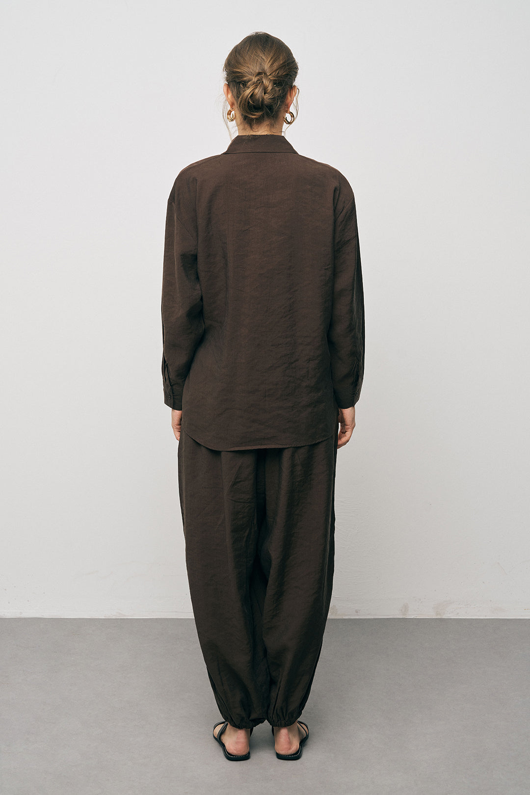 Orfeonegro Çift Kemer Aksesuarlı Kahve Uzun Kollu Gömlek