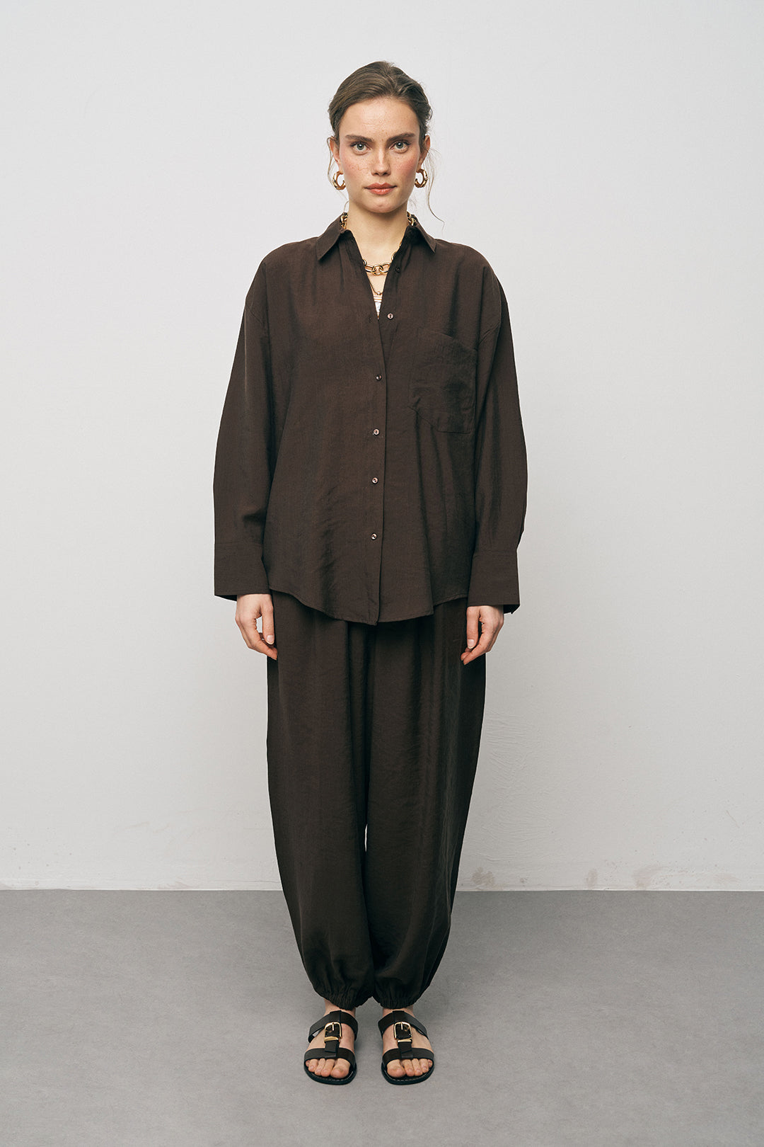 Orfeonegro Cep Detaylı Kahve Basic Gömlek