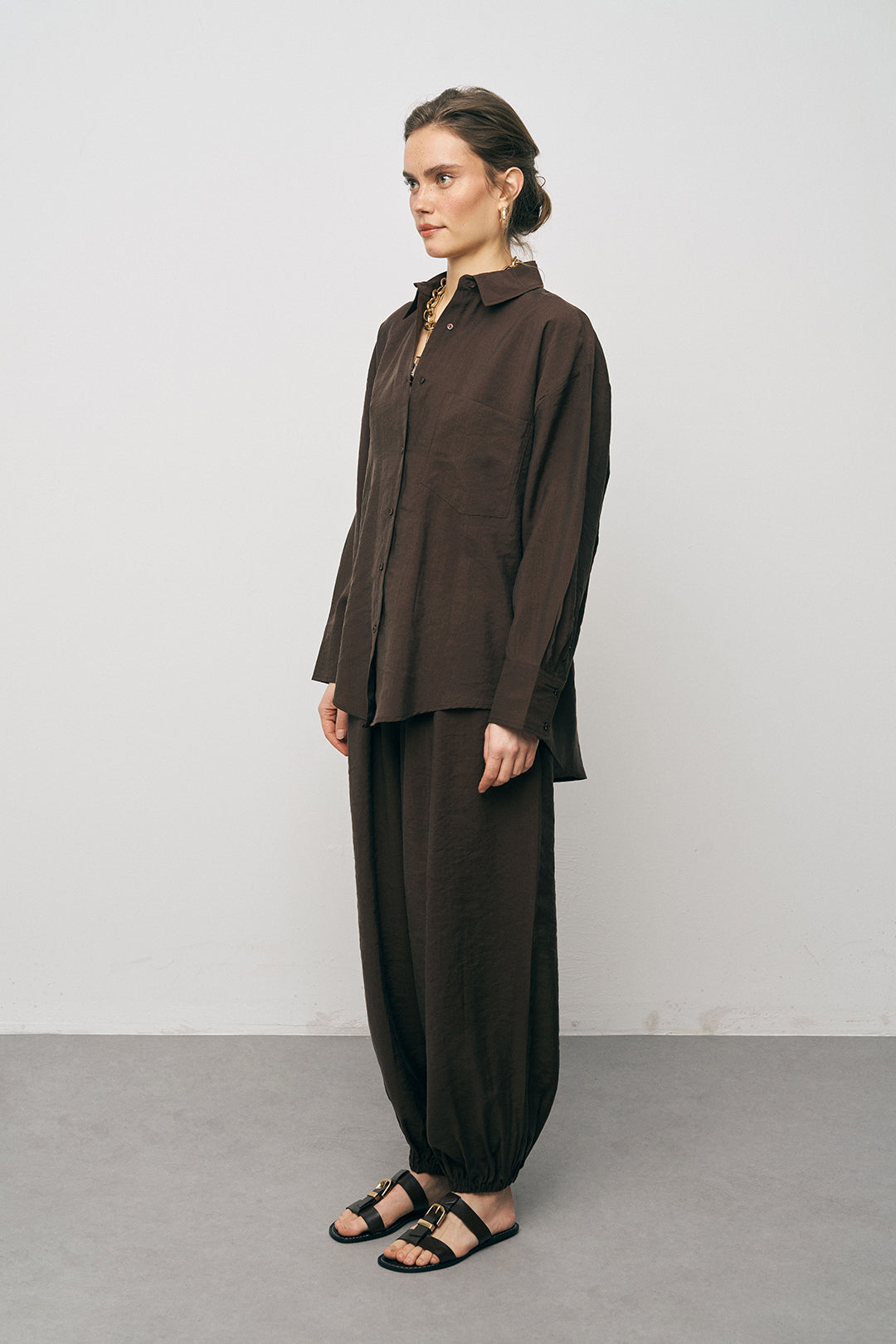 Orfeonegro Cep Detaylı Kahve Basic Gömlek