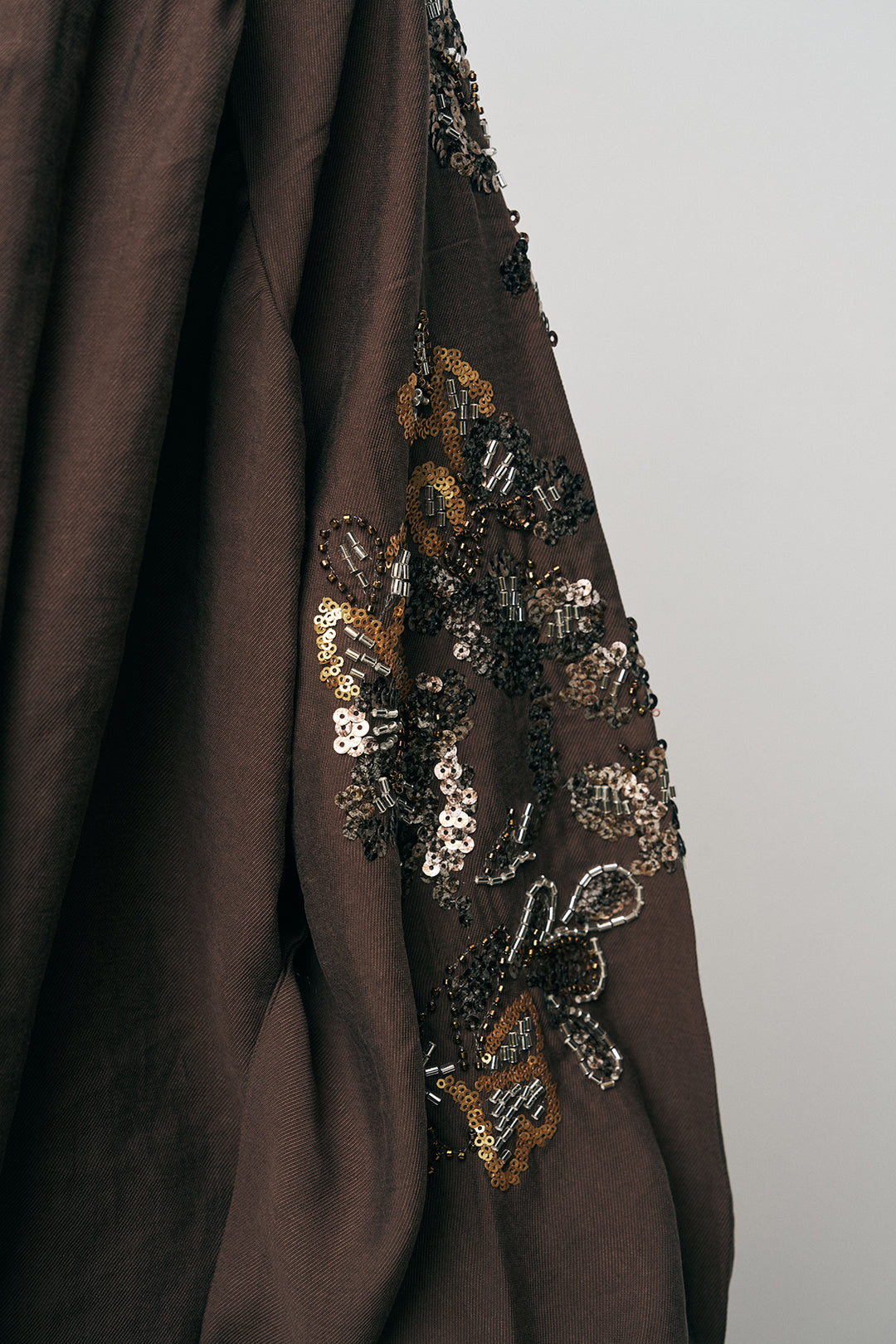 Orfeonegro Kahve Nakış ve Boncuk İşlemeli Oversize Kimono ORFEONEGRO