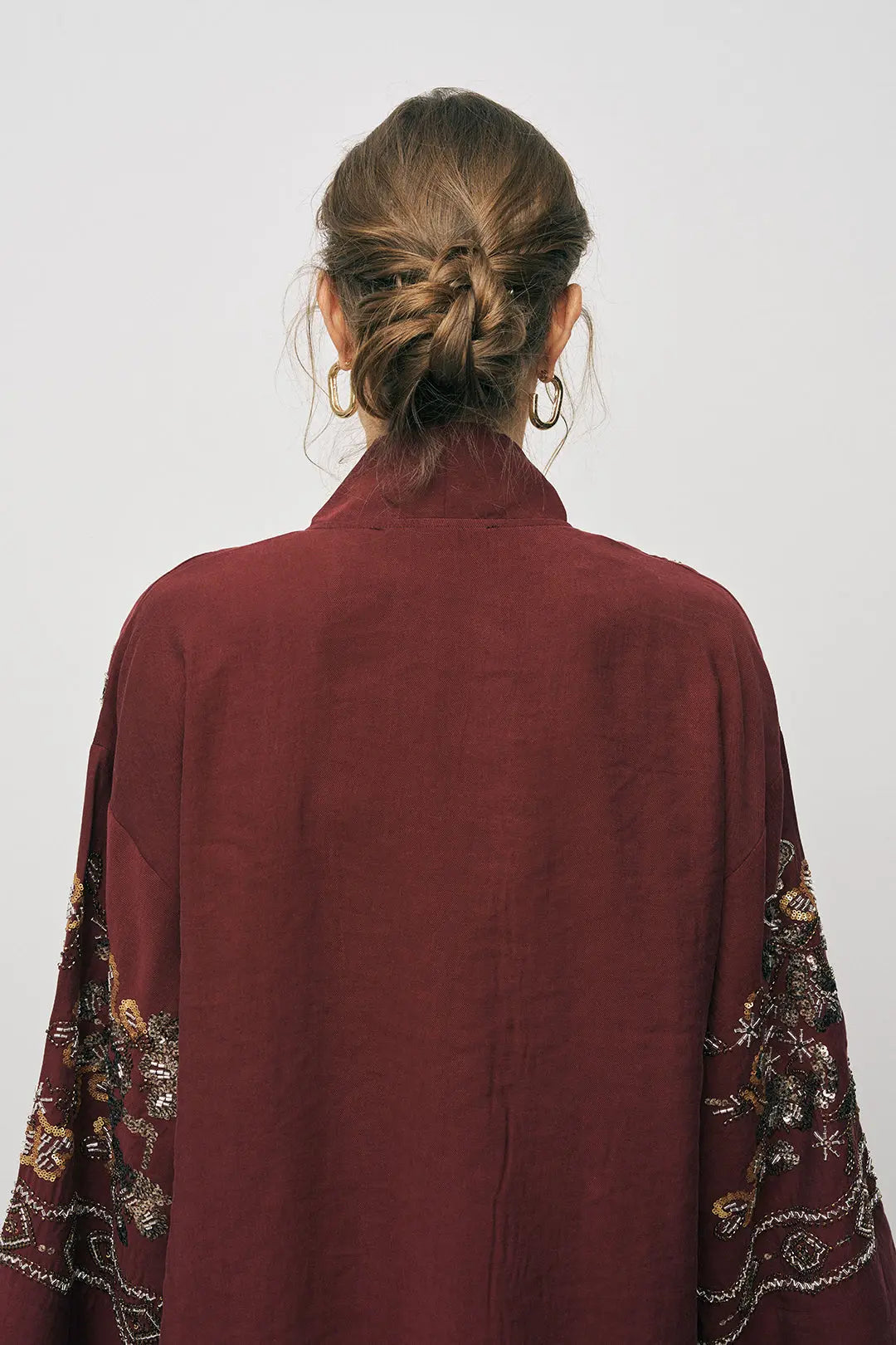 Orfeonegro Bordo Nakış İşlemeli Kimono ORFEONEGRO