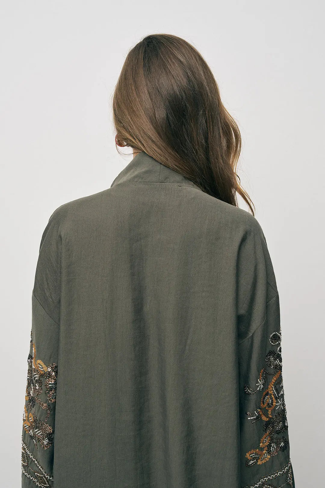 Orfeonegro Haki Nakış İşlemeli Kimono ORFEONEGRO