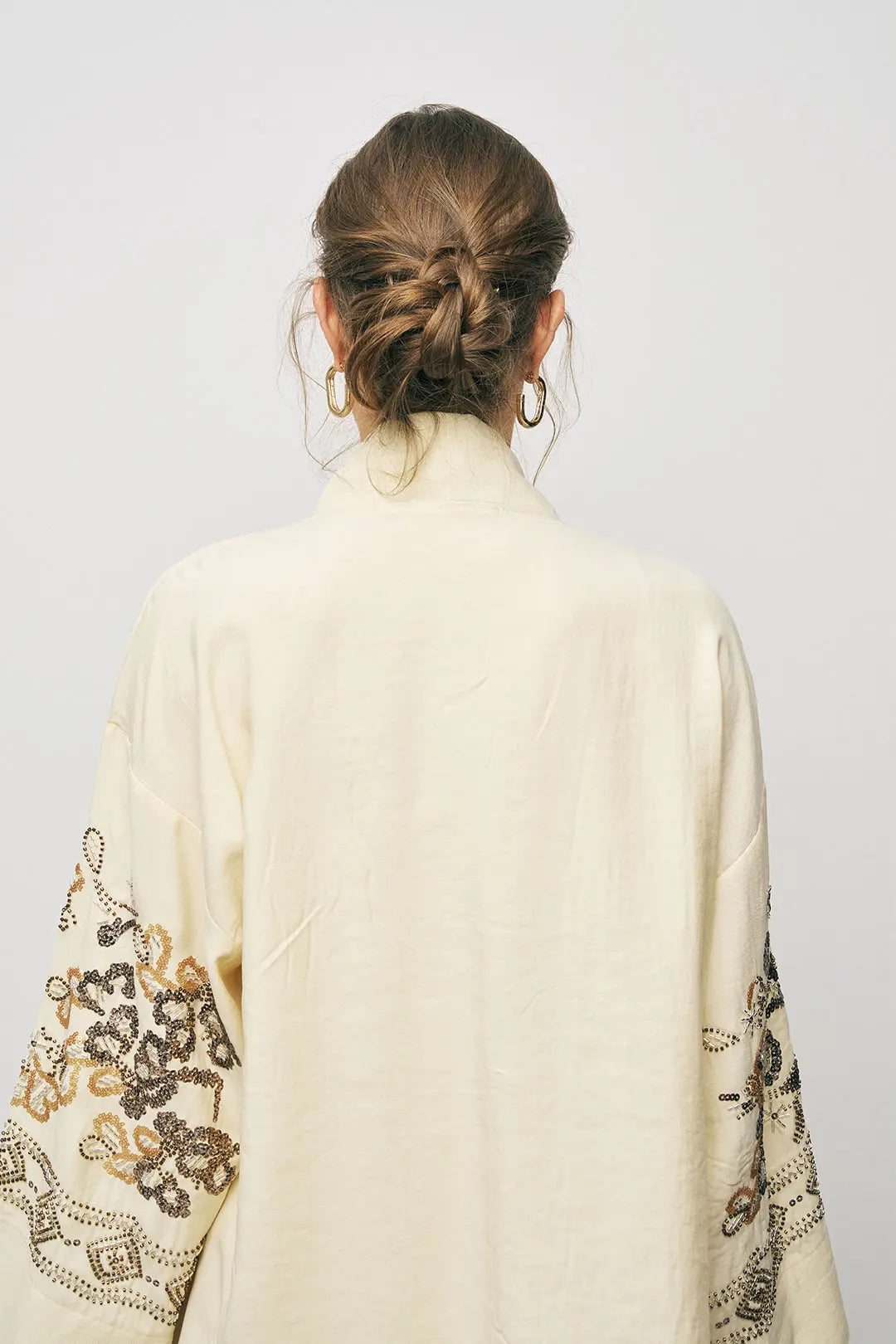 Orfeonegro Sarı Nakış İşlemeli Kimono ORFEONEGRO