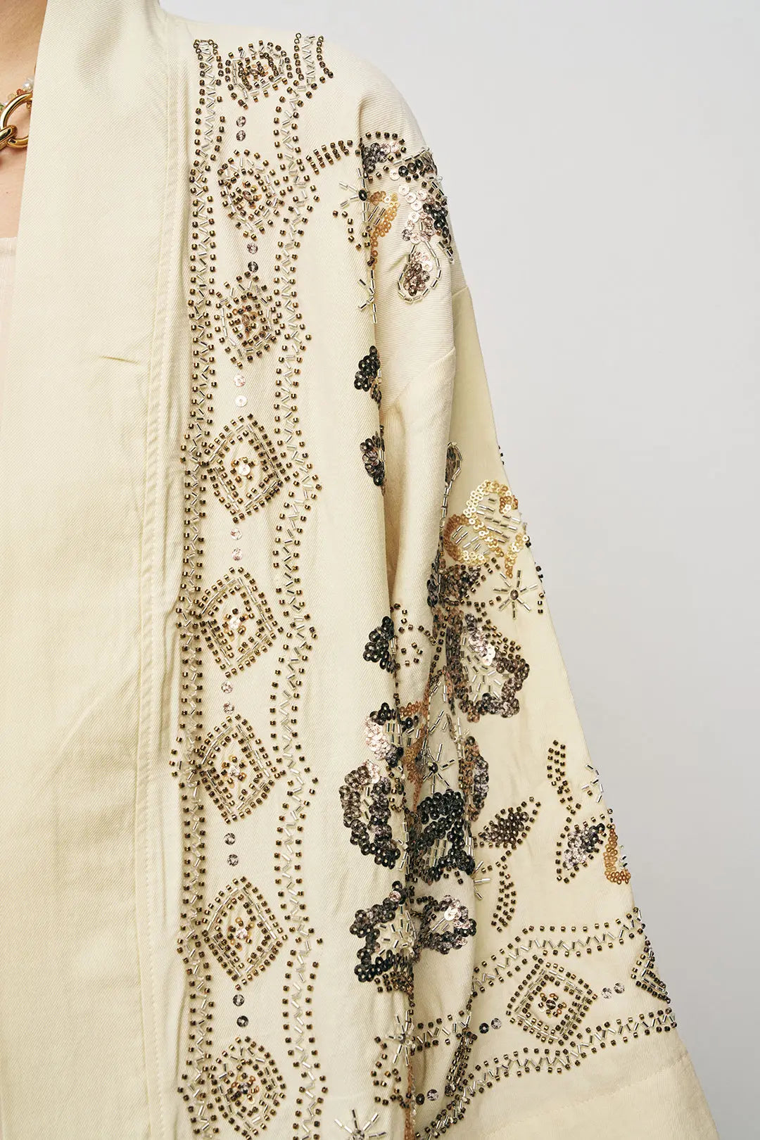 Orfeonegro Sarı Nakış İşlemeli Kimono ORFEONEGRO