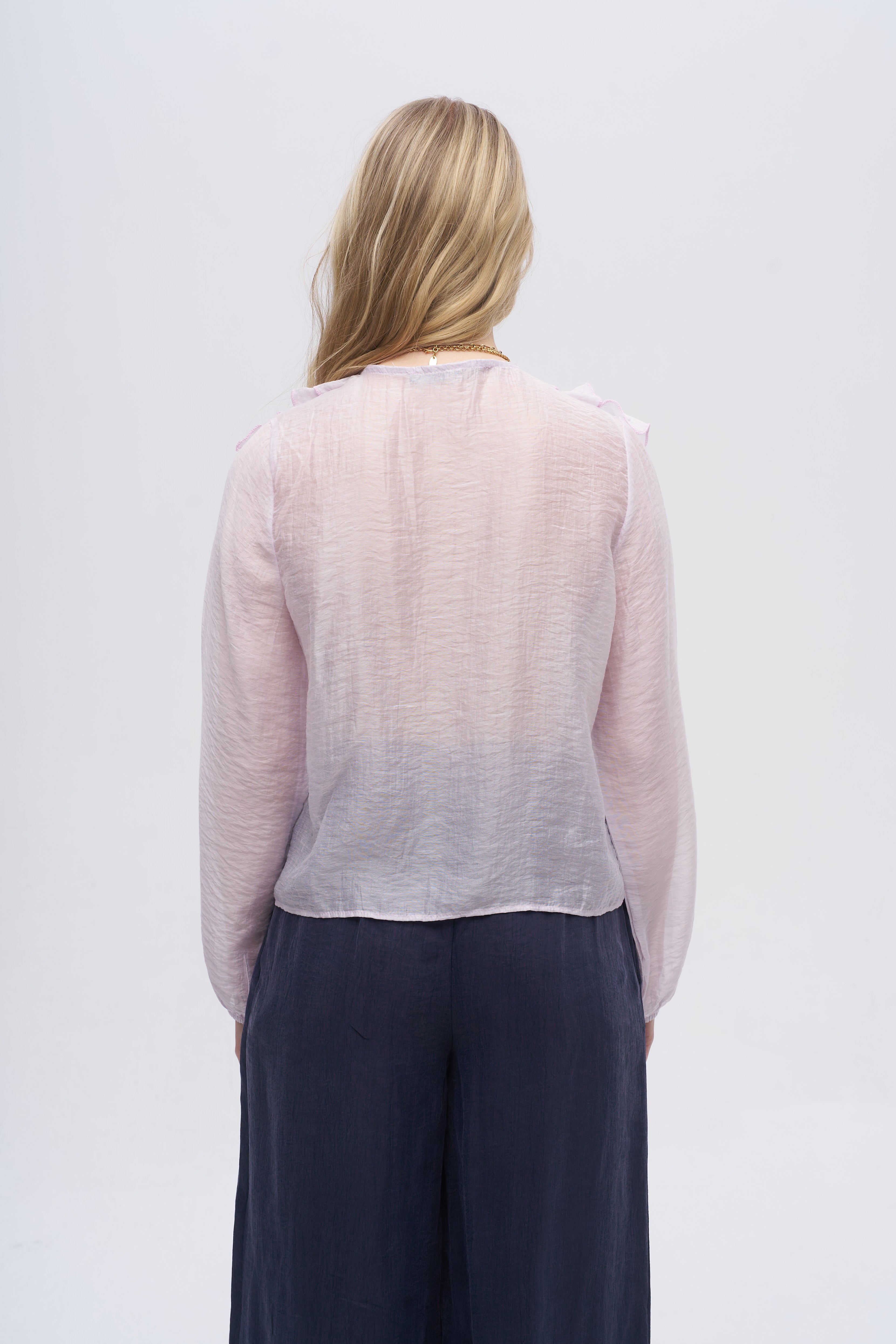 İple Ayarlanabilir Yaka Fırfır Detaylı Bluz