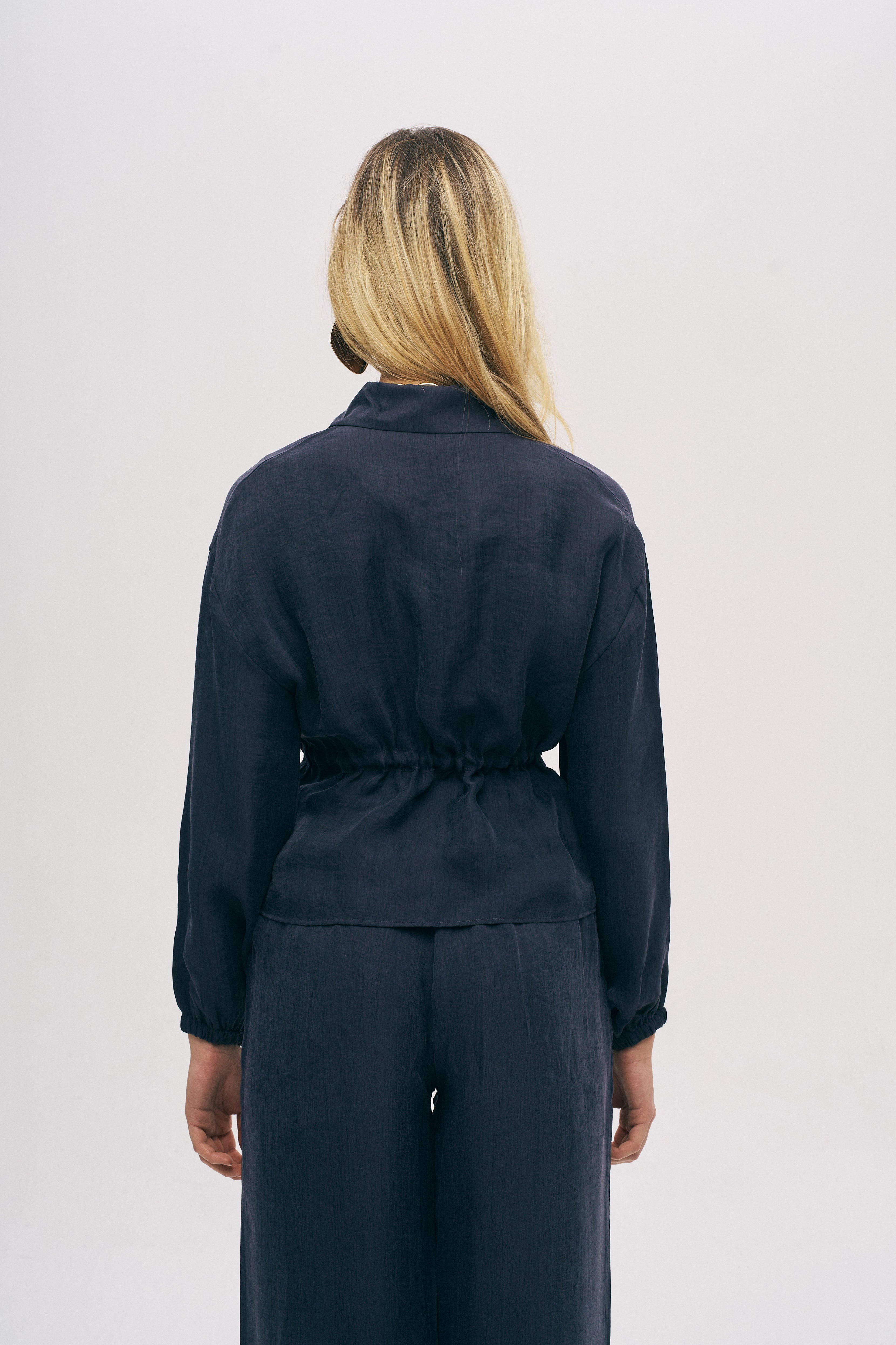 Toptan Kadın Beli Bağlamalı Fermuarlı Ceket - Lacivert