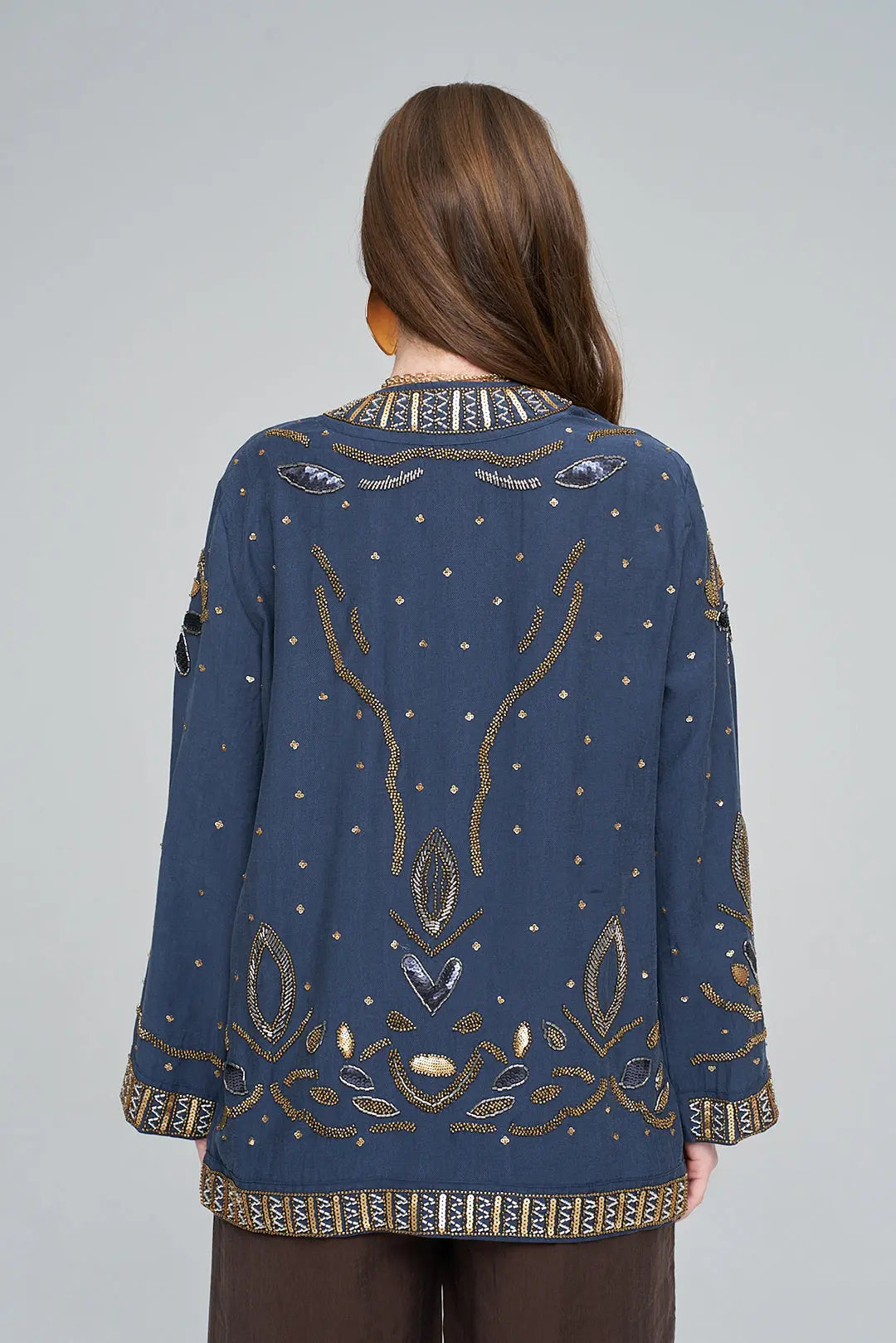 Boncuk ve Pul İşlemeli Laci Tencel Kimono ORFEONEGRO