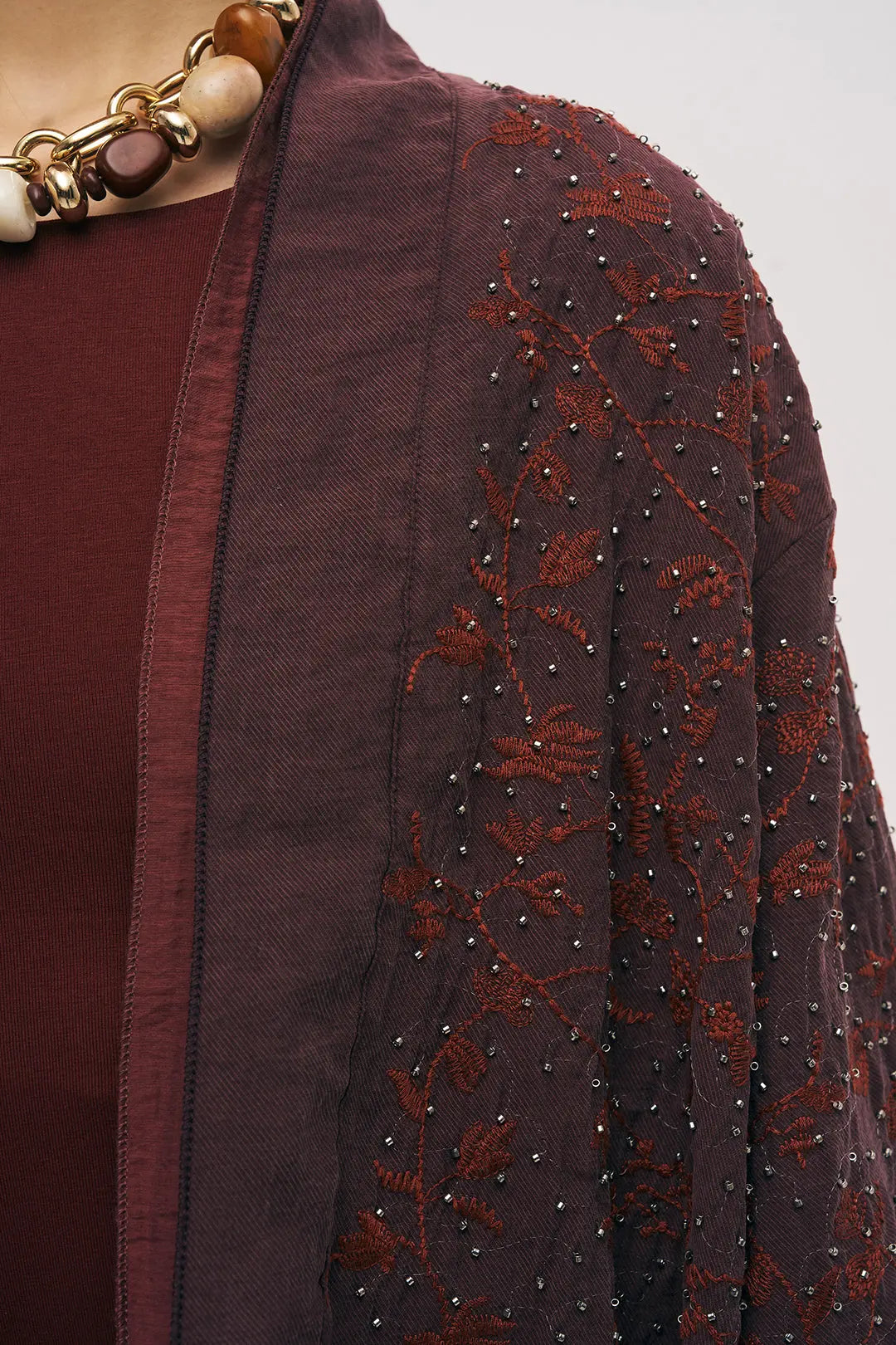 Nakış ve Boncuk İşlemeli Kimono Bordo ORFEONEGRO