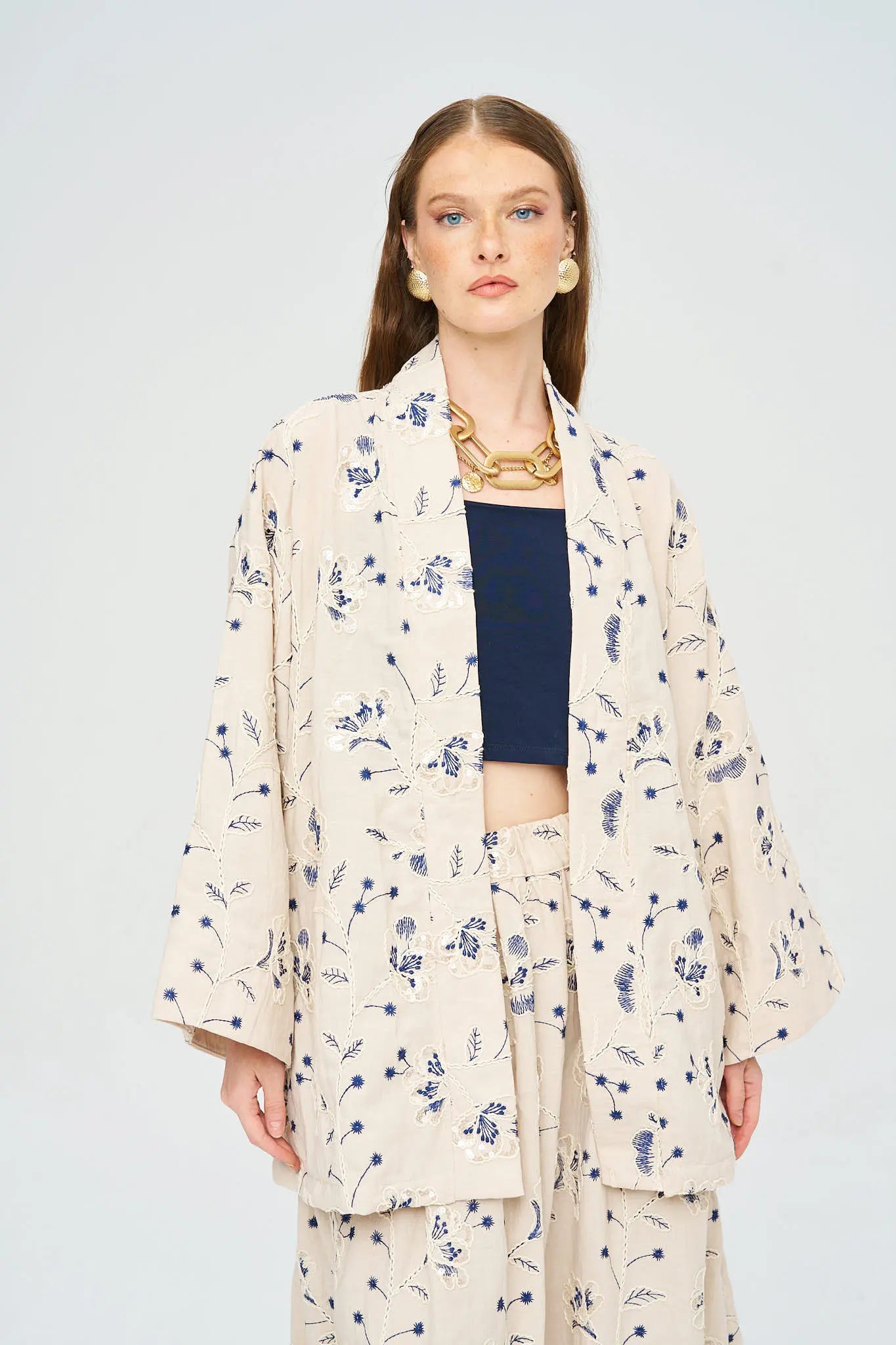 Çiçek Nakışlı ve Pullu Kimono - Laci ORFEONEGRO