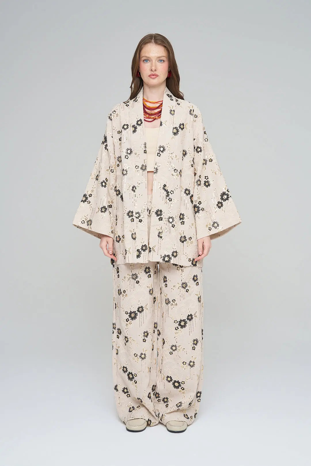 Nakışlı ve Payetli Tasarım Kimono Siyah ORFEONEGRO