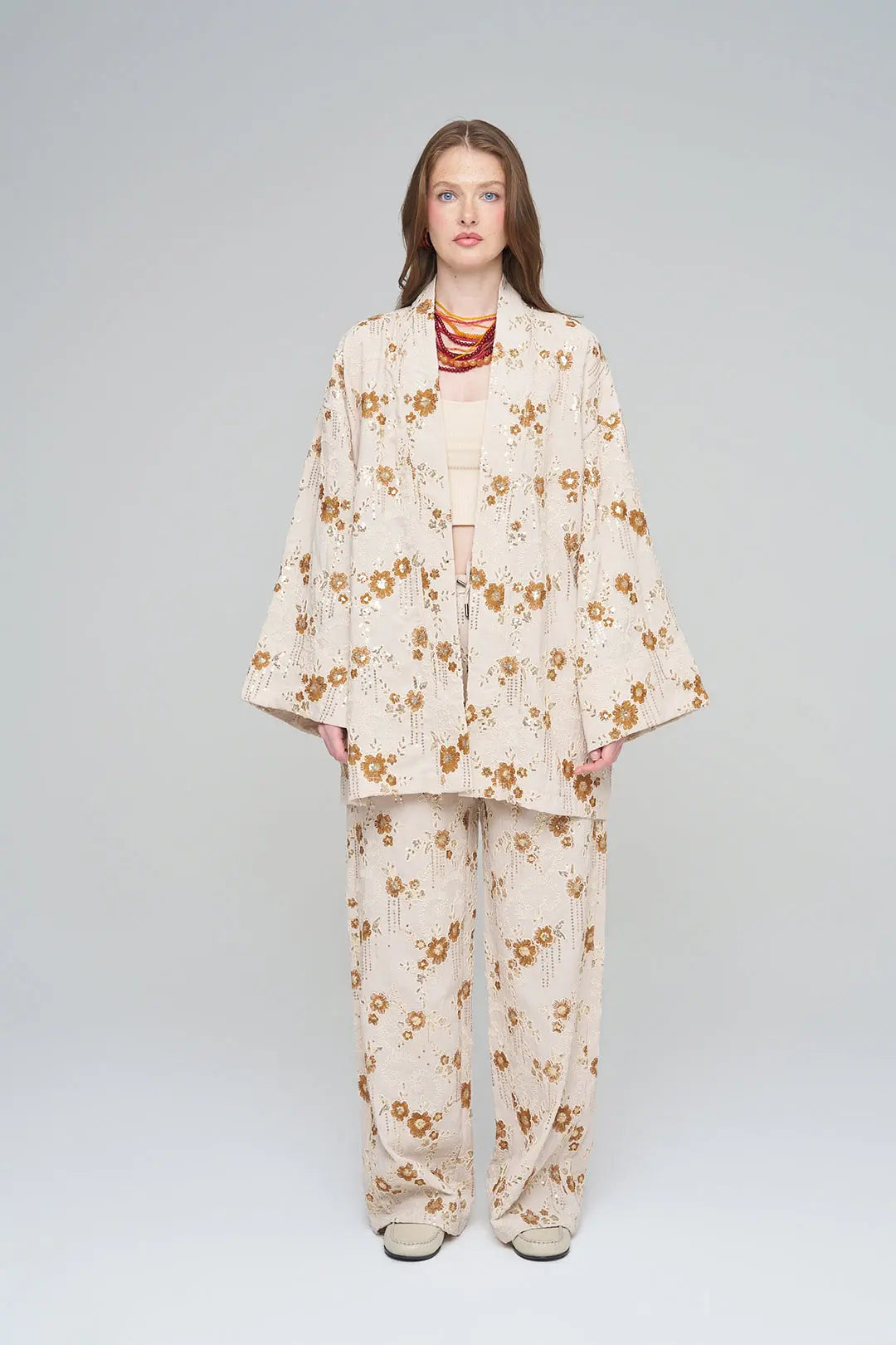 Nakışlı ve Payetli Tasarım Kimono Turuncu ORFEONEGRO