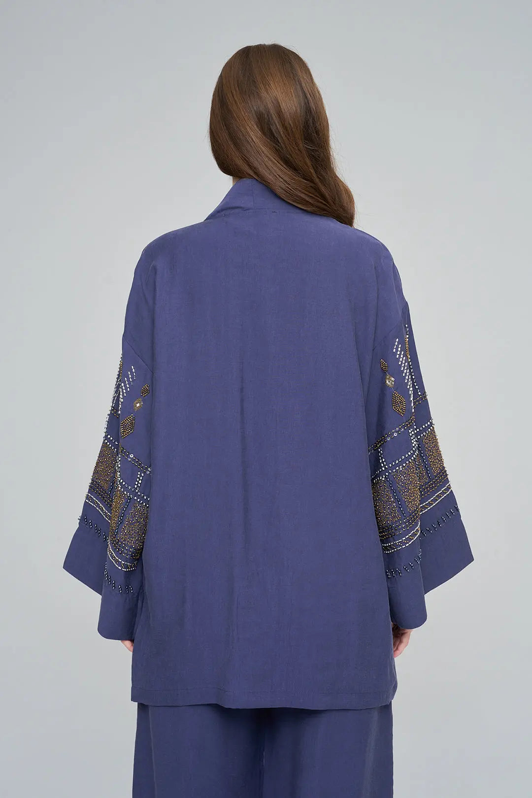 Yoğun Boncuk İşlemeli Oversize Tencel Kimono Laci ORFEONEGRO