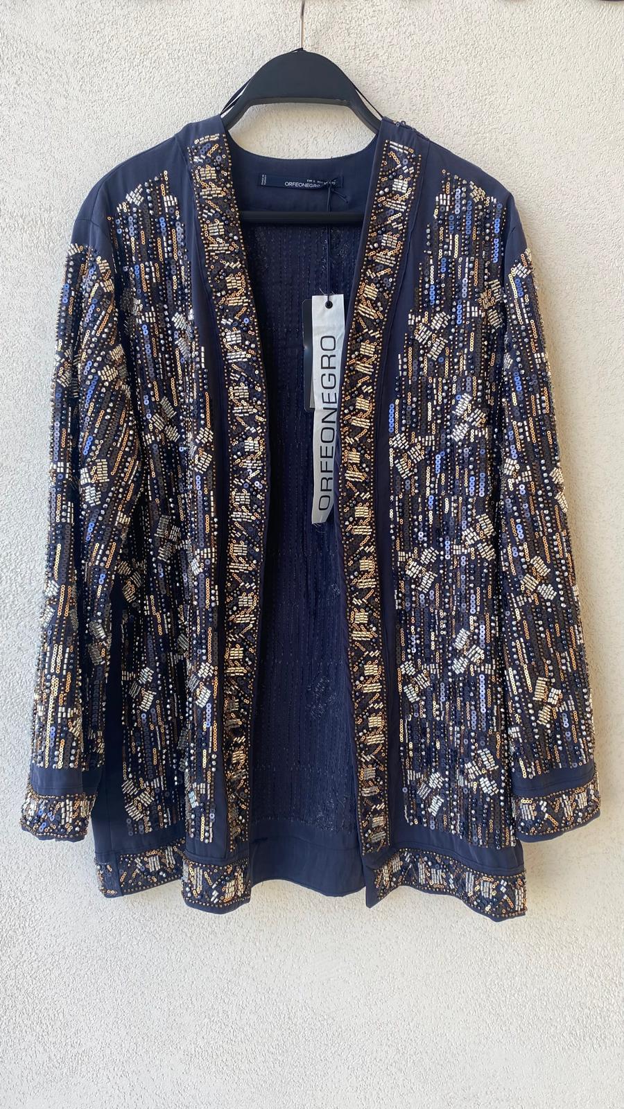 Toptan Payet ve Boncuk İşlemeli Premium Kadın Kimono Lacivert