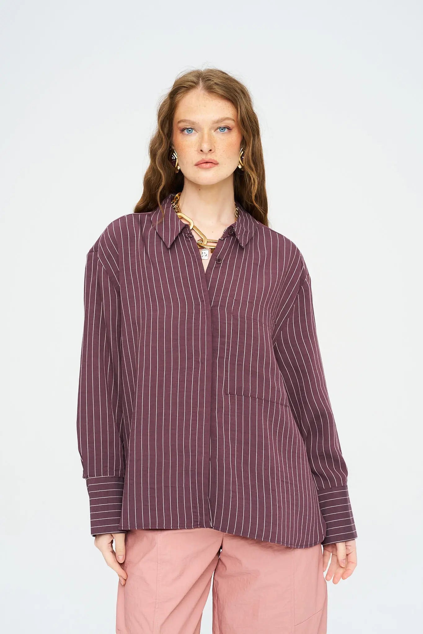 Tek Cepli Tencel Karışımlı Oversize Gömlek ORFEONEGRO