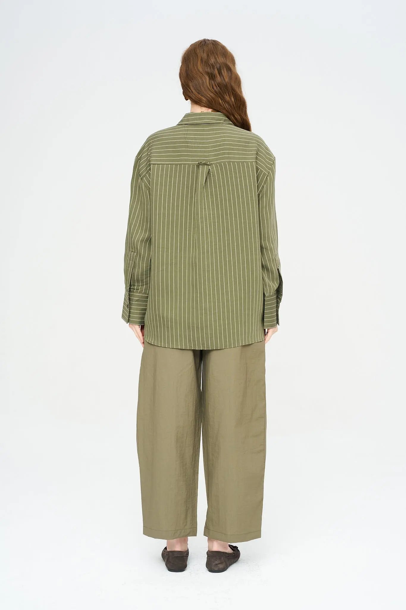 Tek Cepli Tencel Karışımlı Oversize Gömlek Haki ORFEONEGRO