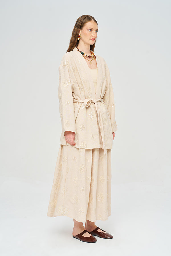 Toptan Kuşaklı Modern Kesim Yazlık Kadın Kimono Gri