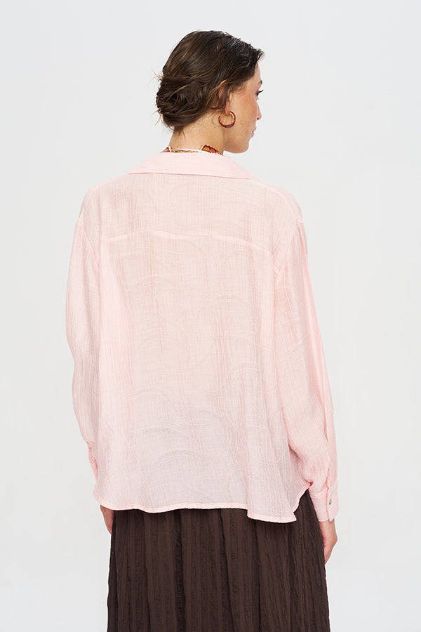 Toptan Asimetrik Kesim Pembe Tencel Kadın Gömlek