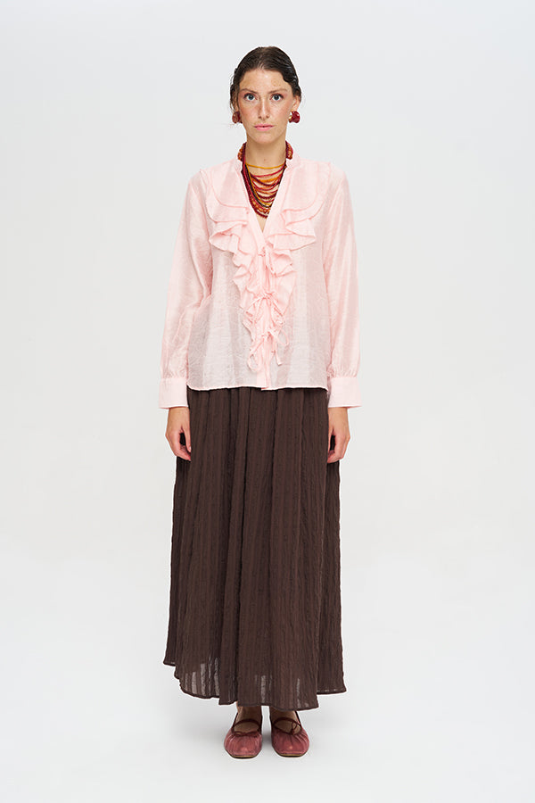 Toptan Fırfırlı Tencel Karışımlı Bluz