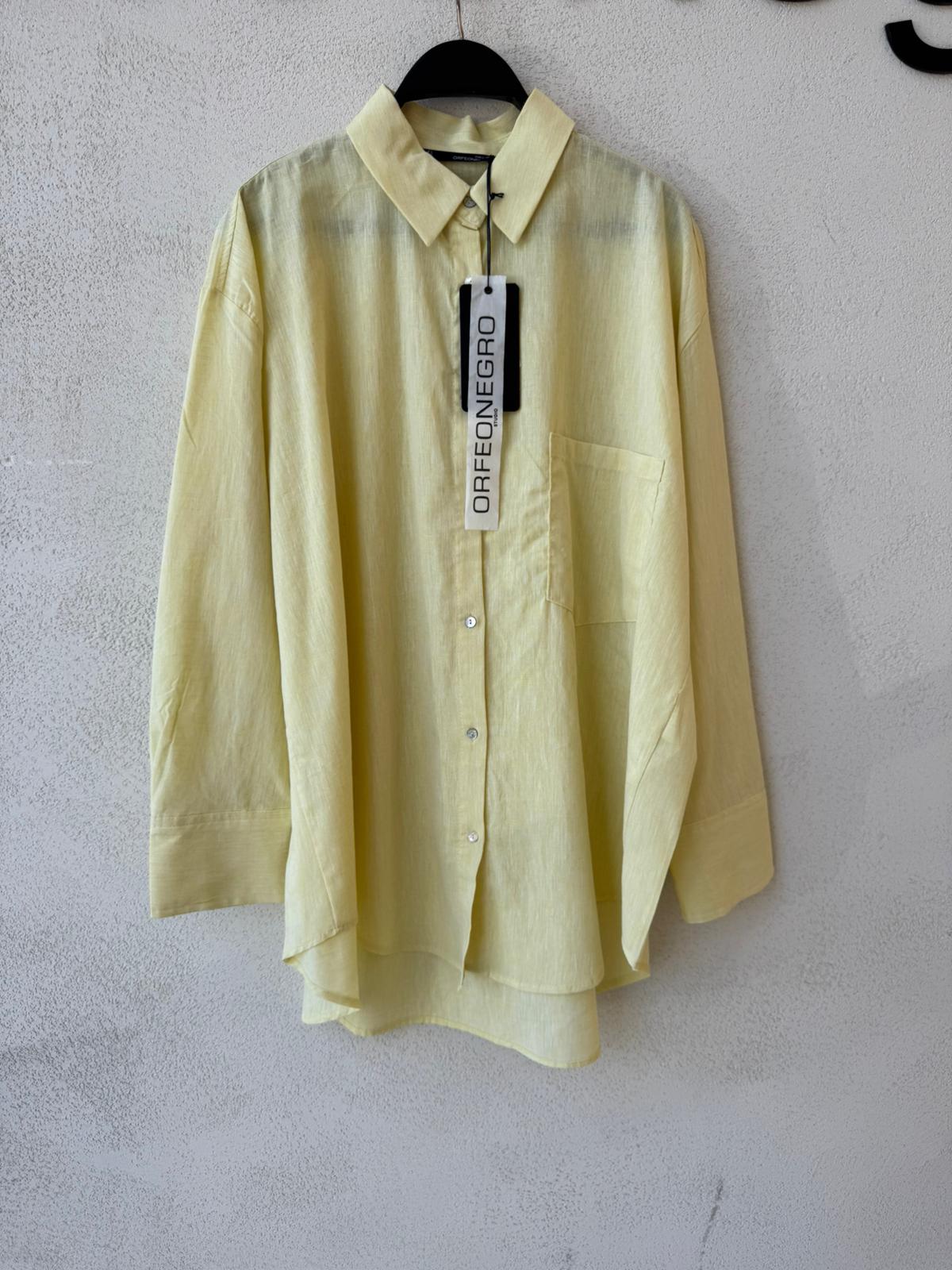 Toptan Keten Sarı Oversize Kadın Gömlek