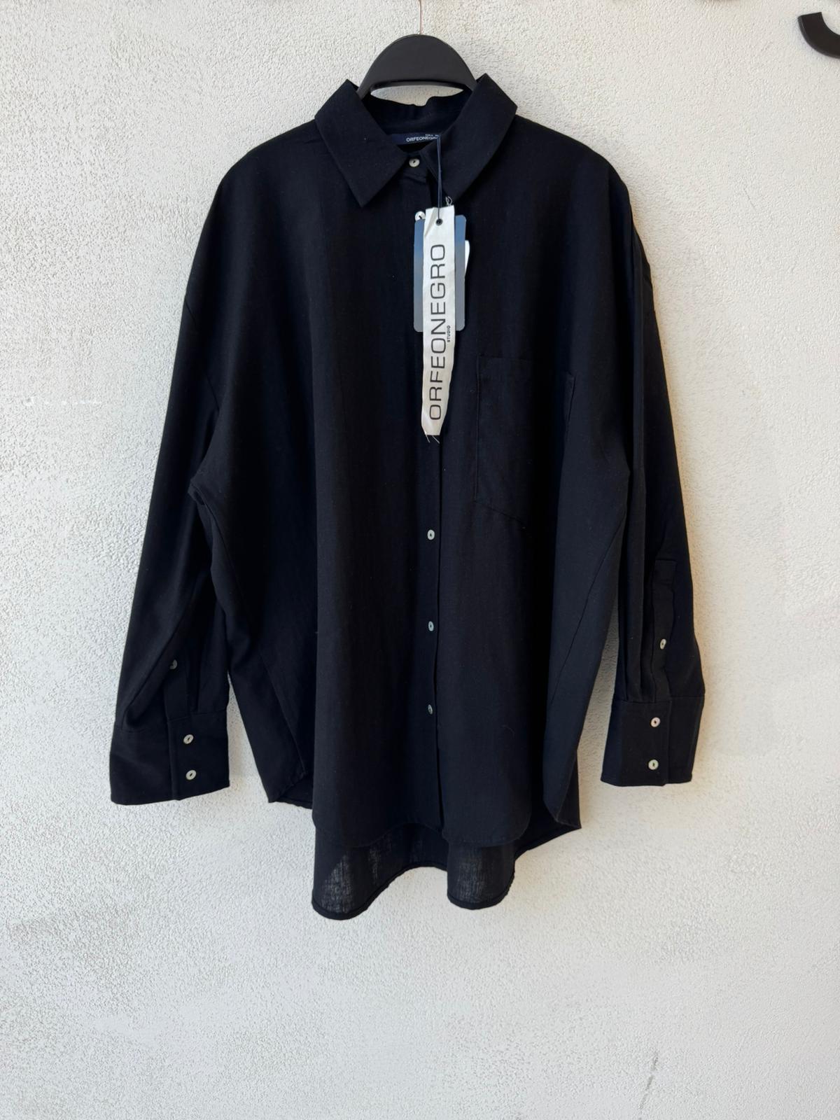 Toptan Keten Siyah Oversize Kadın Gömlek