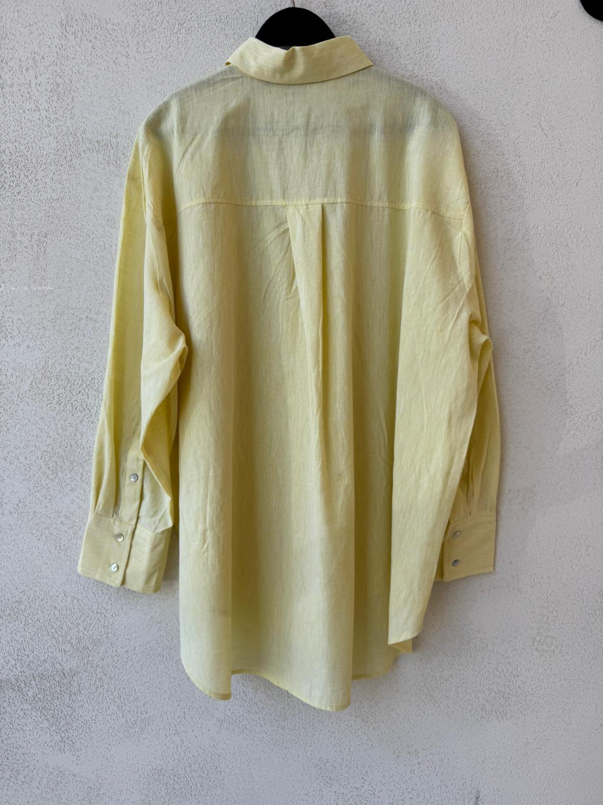 Toptan Keten Sarı Oversize Kadın Gömlek