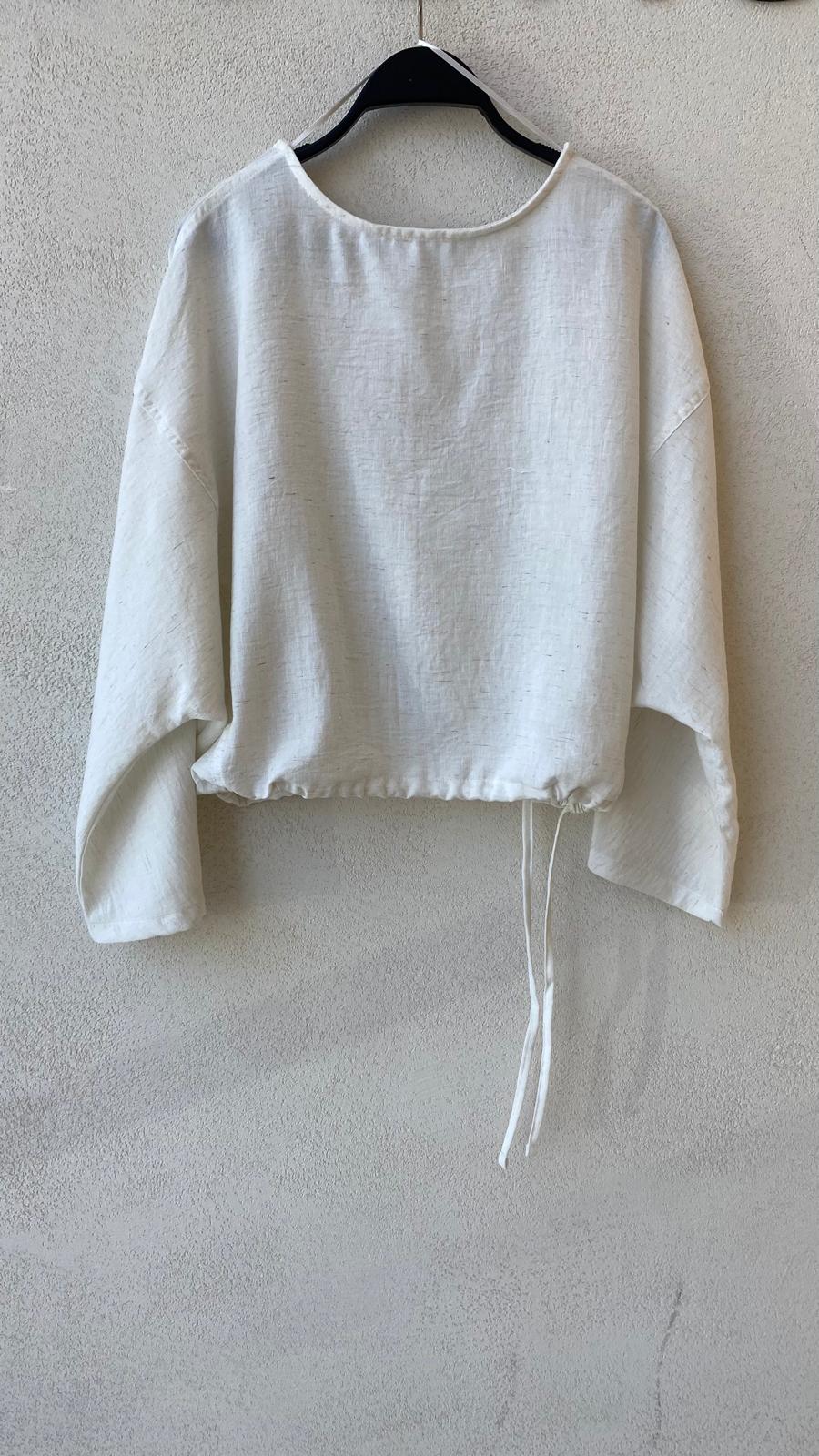 Toptan Sırtı Açık Belden İpli Ekru Bluz - Butik Yazlık Seri