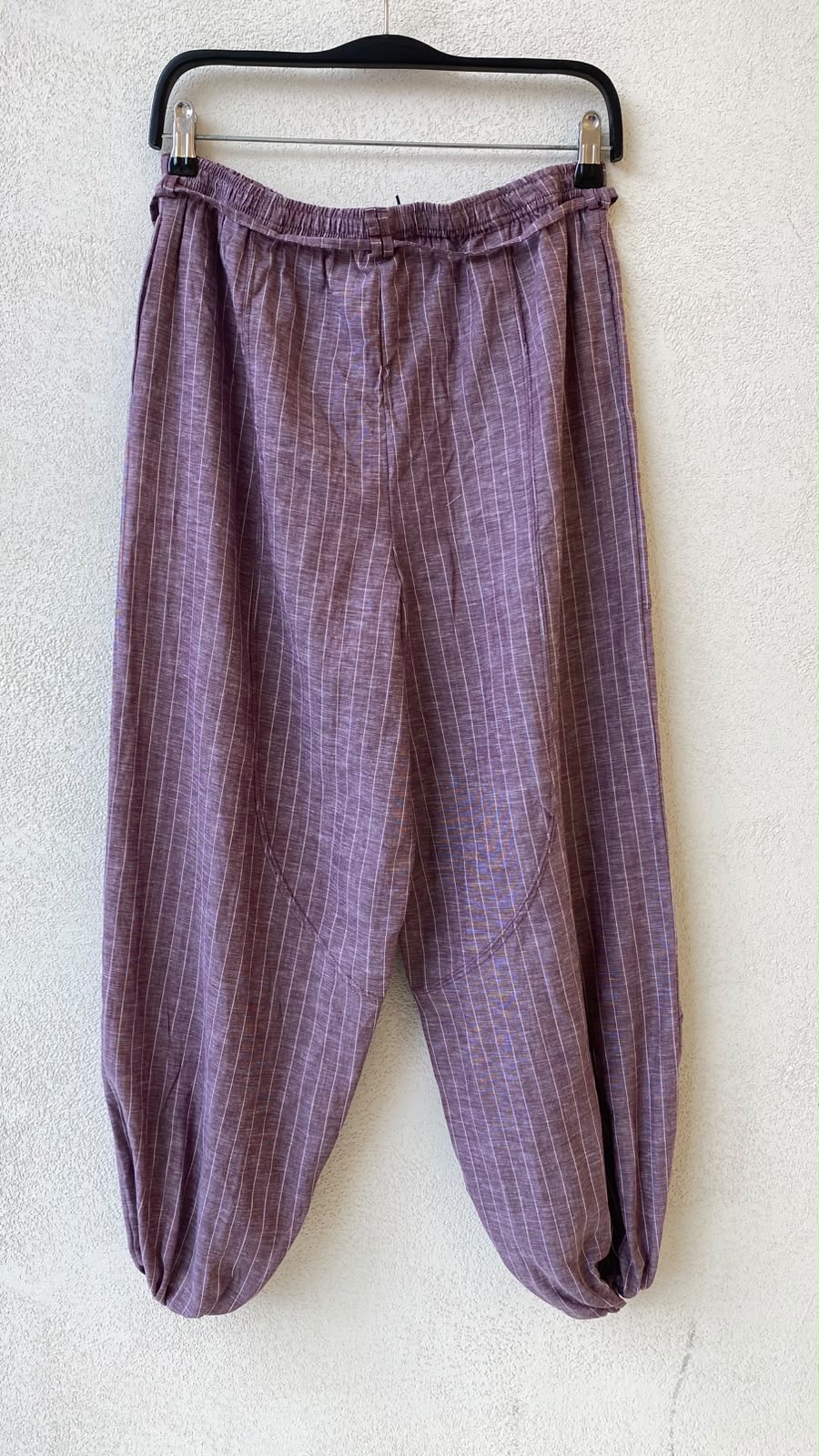 Toptan Çizgili Lastikli Bel ve Paça Tencel Keten Pantolon