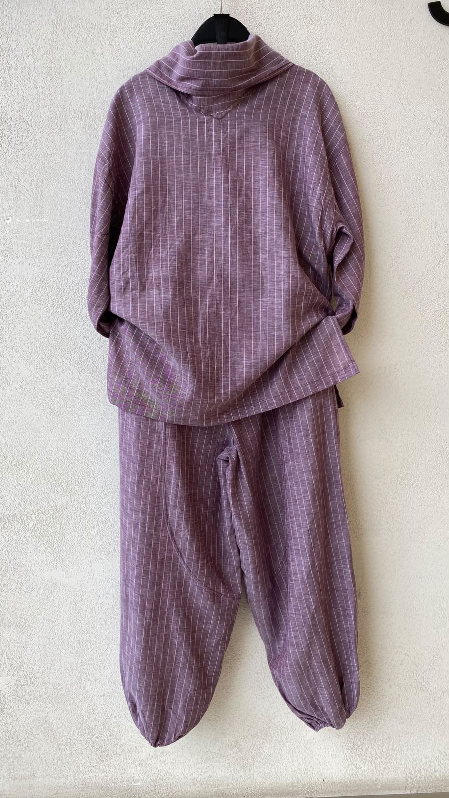 Toptan Çizgili Lastikli Bel ve Paça Tencel Keten Pantolon