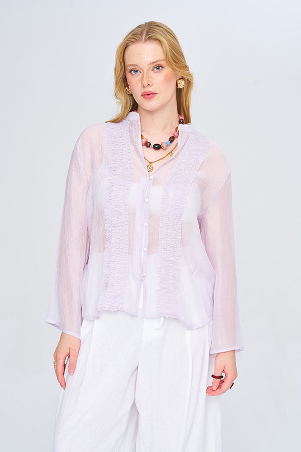 Toptan Fırfırlı Tencel Gömlek Lila