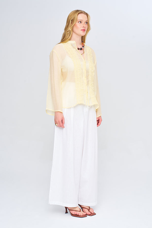 Toptan Fırfırlı Tencel Gömlek Sarı