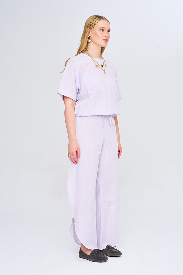 Toptan Pamuk Keten Oversize Cepli Lila Gömlek