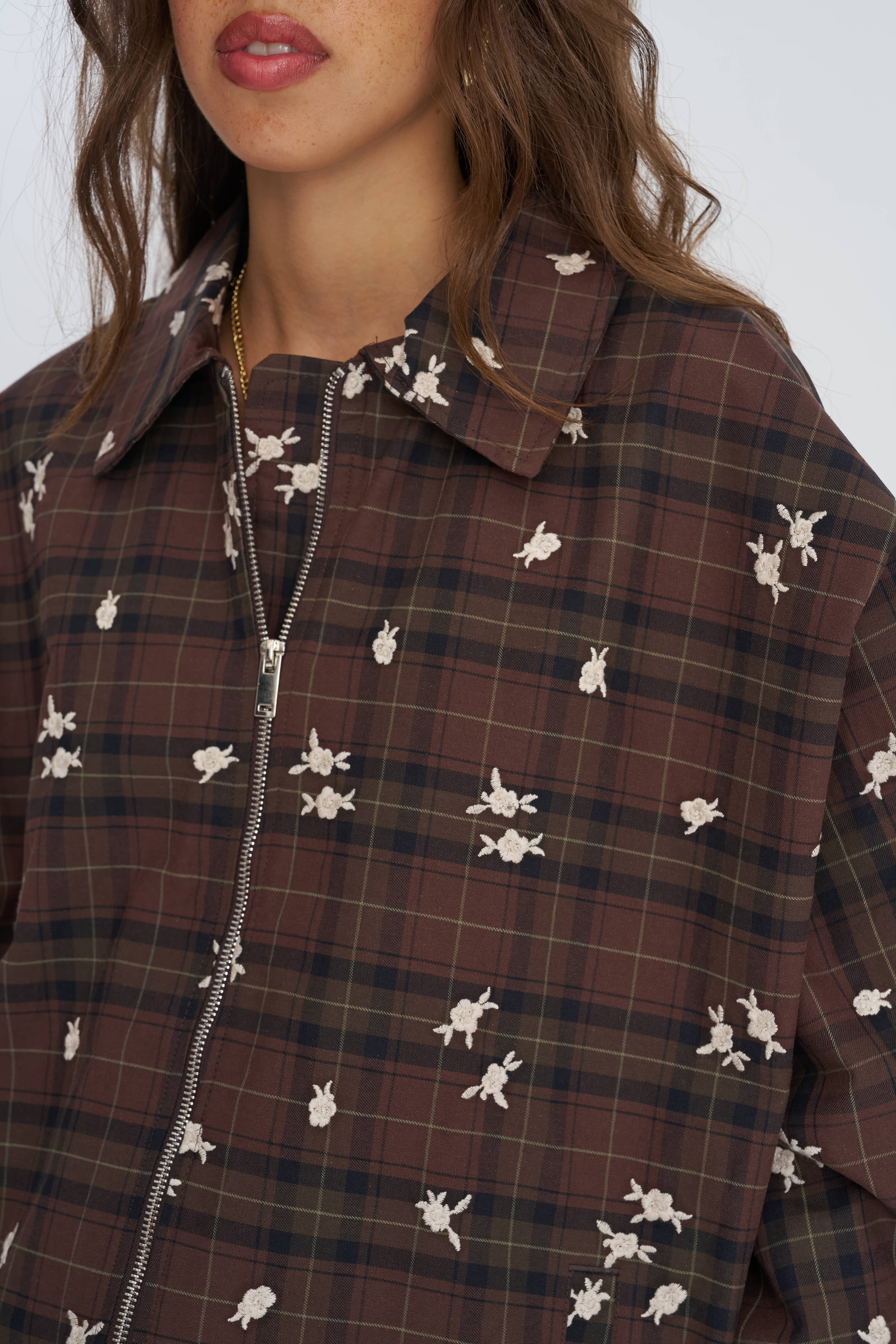 Toptan İşlemeli Fermuarlı Pamuklu Kadın Ceket