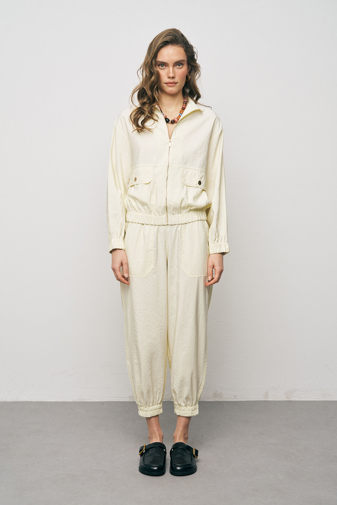 Orfeonegro Beli ve Bileği Lastikli Fermuarlı Sarı Ceket